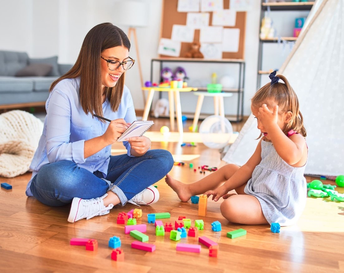 Child doing occupational therapy activities at home